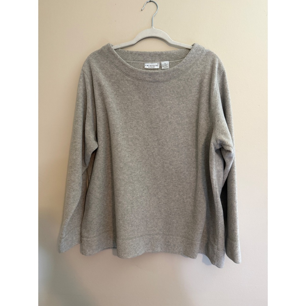 Kim Rogers Sport Womens 1X Gray Fleece Sweatshirt Fall Crew Neck Pullover